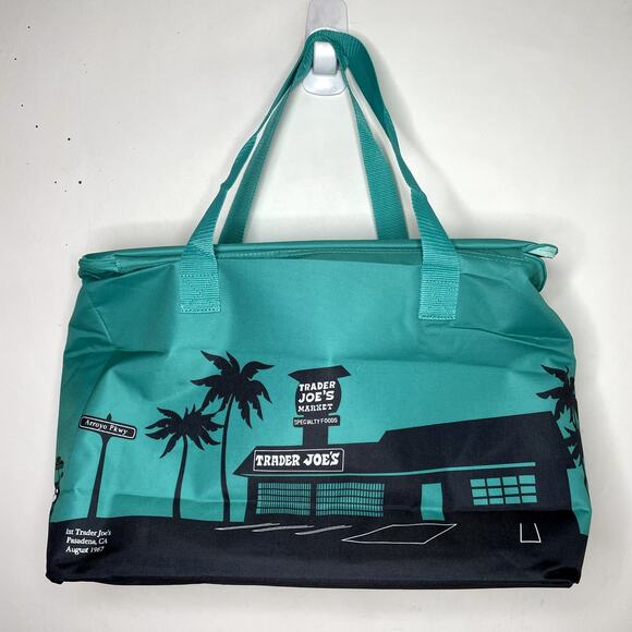 Lot 2x Trader Joe’s Large Reusable Insulated Cooler Bag Shopping Tote Teal Black - Picture 3 of 11